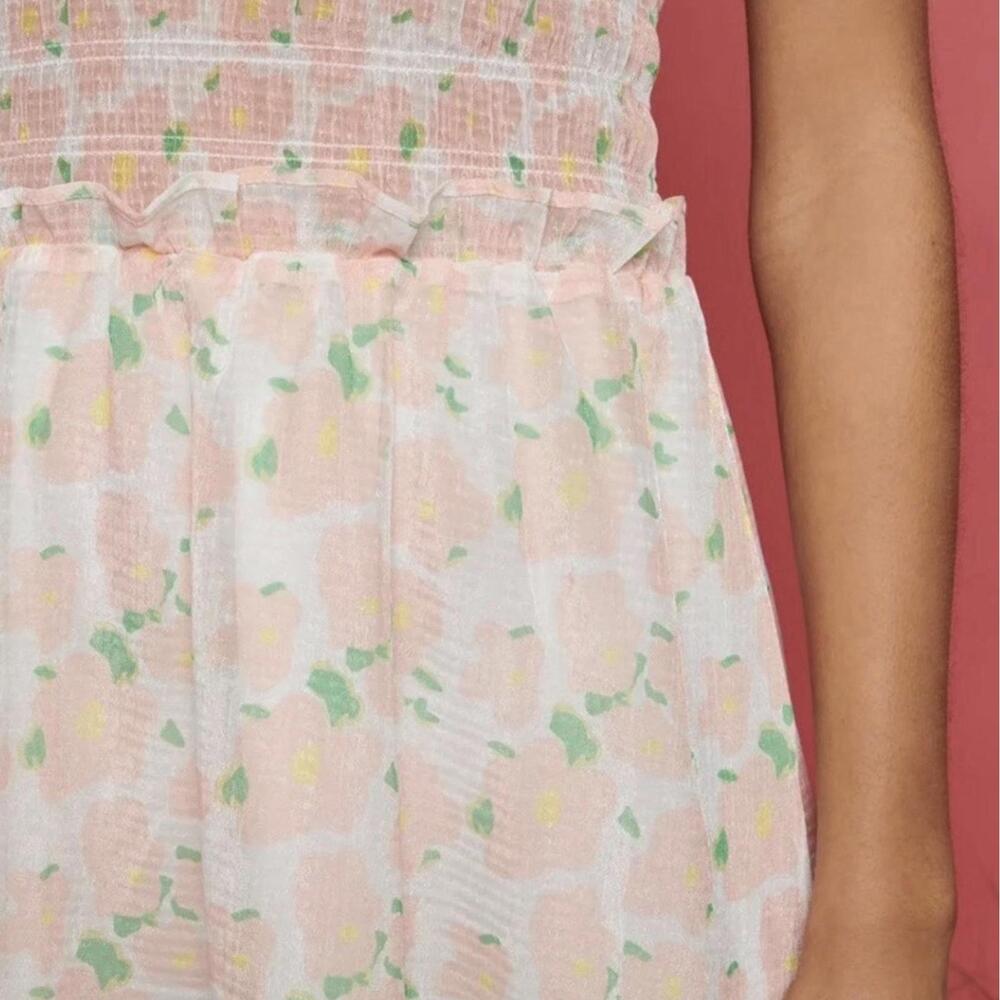 SISTER JANE Puff Short Sleeve Shirred Floral Long Dress Blush Floral Size Small - Picture 5 of 9
